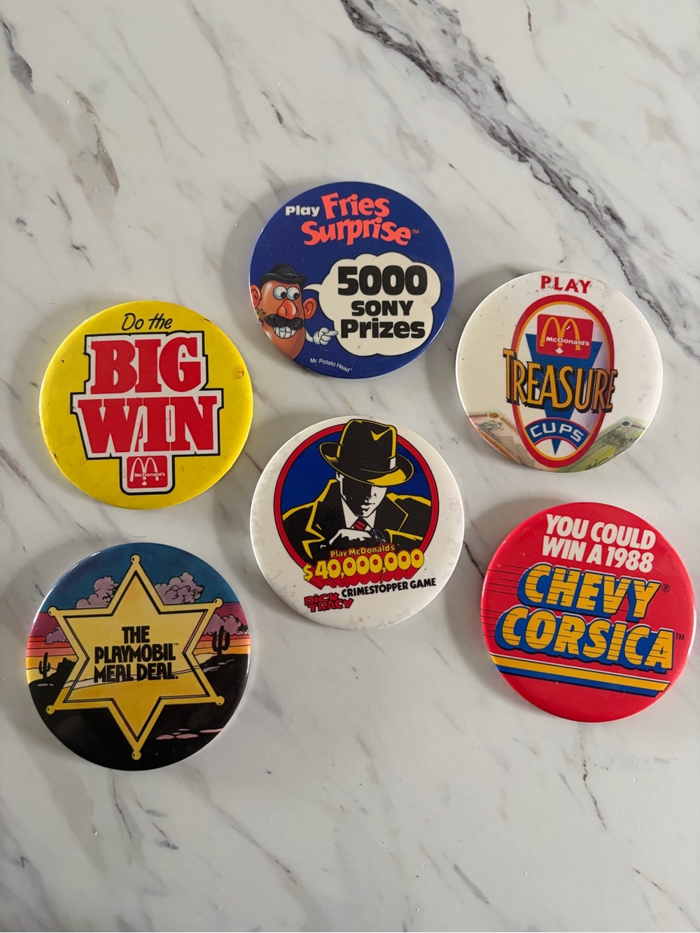 Vintage McDonald's Prize Buttons - Colorful Retro Lot